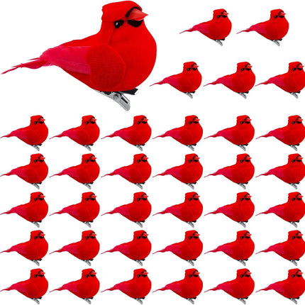 Taiyin 36 Pcs Red Cardinal with Clip on Christmas Tree Ornament Mini Red Feather Fake Birds Decorations Bird Craft Ornament for Christmas Tree Home Outdoor Wreath Arts Decoration