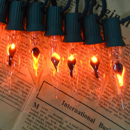 12.8Ft Christmas Decorations Flickering Flame String Lights with 12 Pack Clear C7 Flame E12 Light Bulbs(2 Spare), Great for Christmas Decorations Indoor Outdoor Home Patio Party Lights, Green Wire