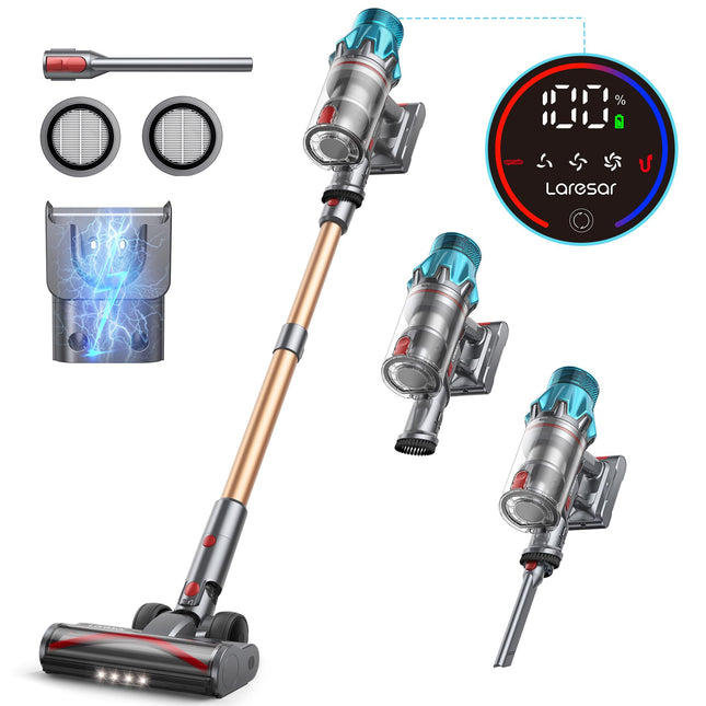 Laresar Cordless Vacuum Cleaner, 550W45Kpa Stick Vacuum Cleaner With Touch Screen, Up To 60Mins Runtime, Antitangle Vacuum Cleaner With Charging Station For Carpet, Hard Floor, Pet Hair Latest