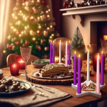 Sliner 11 Pcs Christmas Advent Candle Holder Nativity Scene Christmas Candle Holder Set 1 Star Shape Wooden Advent Wreath Candlestick Holders and 10 Candles Rustic Mantle Holiday Table Decoration