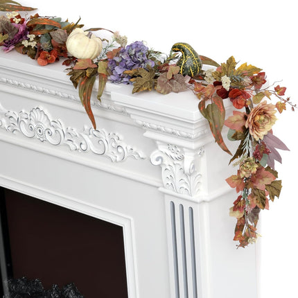 Artgar Fall Garland - Fall Decor - 6 Ft Hydrangea Pumpkin Garland - Maple Leaf Garland with Hydrangeas Dahlias for Porch Mantel Staircase Table Decor for Fall Thanksgiving Farmhouse Decor