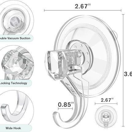 VIS'V Wreath Hanger, Large Clear Heavy Duty Suction Cup Wreath Hooks 22 LB Removable Strong Window Glass Door Suction Cup Wreath Holder for Halloween Christmas Wreath Decorations - 4 Pcs