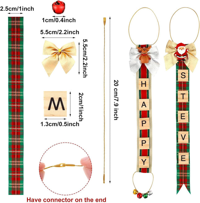 Marsui 452 Pcs Personalized Christmas Craft Kits DIY Christmas Ornaments for Adults Letter Tiles Bells Rustic Stockings Name Tags for Christmas Tree Decorations or Wreath