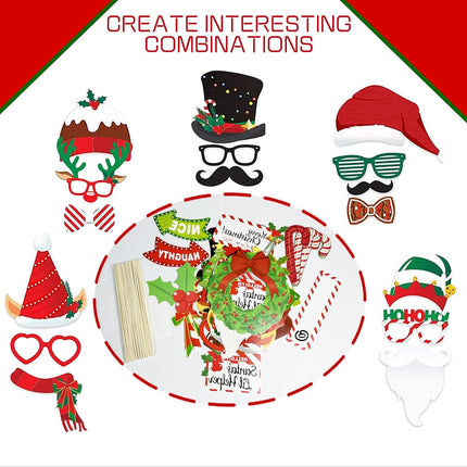 LEVSUPTY 44Pcs Christmas Party Photo Booth with Stick Props Kit for Adults Kids for Christmas Theme Party Favors Decorations Decor Supplies,Funny Xmas Selfie Props…