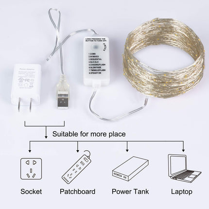 USB Fairy String Lights, 40FT 120LED Firefly String Lights, 8 Lighting Modes Twinkle Lights for Bedroom Halloween Christmas Tree Wreath Party Wedding Baby Shower Decoration, Pure White