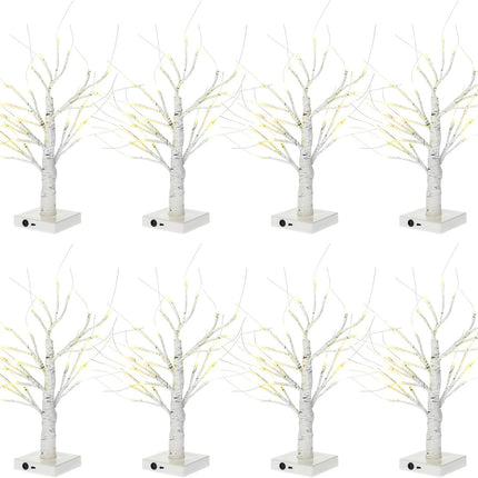 Macarrie 8 Pcs Christmas Tree Decorations 18 Inch Lighted Birch Tabletop Tree LED Winter Decor Small Artificial Light up DIY Women Wedding Battery Powered or USB Twinkling Fairy Branch(White)