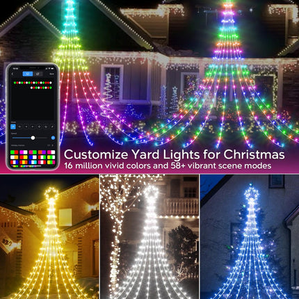 23FT Outdoor Christmas Decorations Star String Lights, Smart RGB Led Tree Lights Waterfall DIY Preset Scenes App Remote Control Large Unique Yard Lights for Outside Roof Home Xmas Holiday Decor