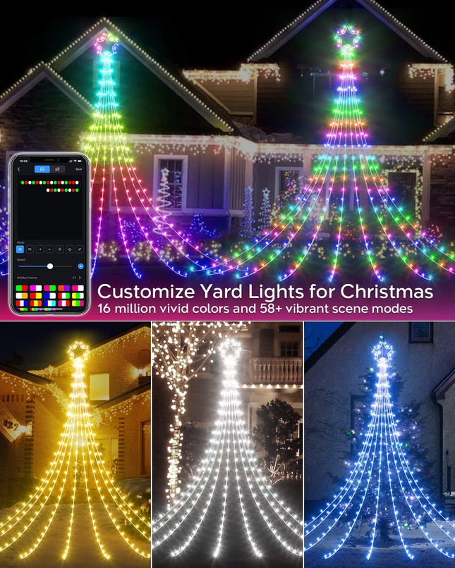 23FT Outdoor Christmas Decorations Star String Lights, Smart RGB Led Tree Lights Waterfall DIY Preset Scenes App Remote Control Large Unique Yard Lights for Outside Roof Home Xmas Holiday Decor