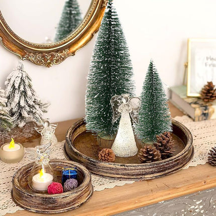 6 Pcs Small Christmas Trees Bottle Brush Christmas Trees Christmas Decorations, Small Christmas Pine Tree with Wooden Base for Christmas Table Decorations (6 Size)