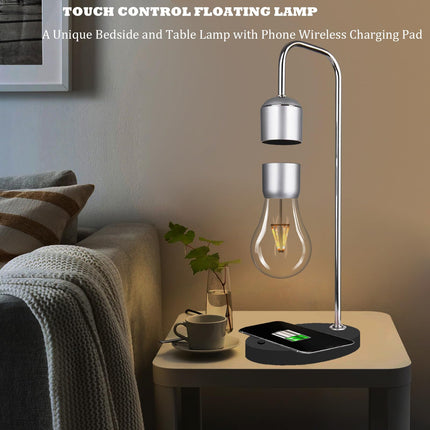 Magnetic Levitating Lamp with Wireless Phone Charger for iPhone Pro Max Floating Light Bulb LED Night Light Table Lamp Levitation Desk Lamp for Christmas Bedroom Office Decoration