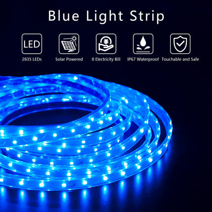 Solar LED Strip Lights Outdoor, 32.8ft 560 LEDs, Solar Powered Blue Light LED Strip with 8 Lighting Modes IP67 Waterproof 2835 SMD Rope Lights for Garden Trees Christmas Party Decor