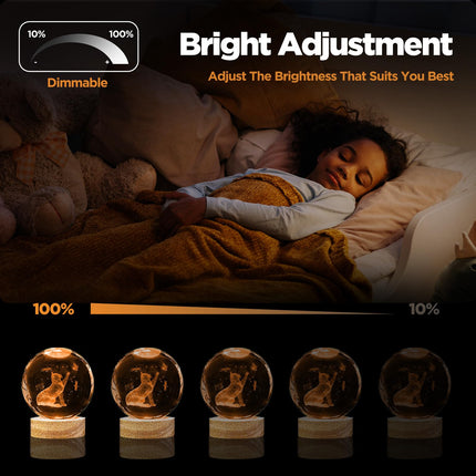 3D Cat Crystal Ball Night Light 3.15in K9 Cat Lamp with 16 Colors Change Wooden Base and Remote Control Christmas Cat s for Cat Lovers Girl Women Friends