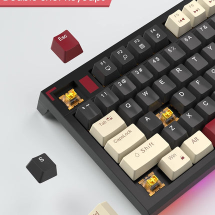 Compact 80% Mechanical Gaming Keyboard, Wired tkl Keyboard with Yellow Switches, Ergonomic Design Retro Style Gaming Keyboard with Rainbow Led Backlit for Windows PC Mac, Black White