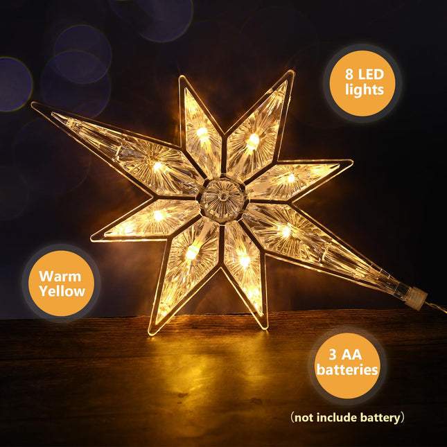 Mudder 8 Pieces 10.8 Inch Christmas Window Star Lights Plastic Lighted Star Tree Topper Decoration Large Hanging Stars Christmas Window Lights LED Star Window Silhouette Decoration (Warm White)