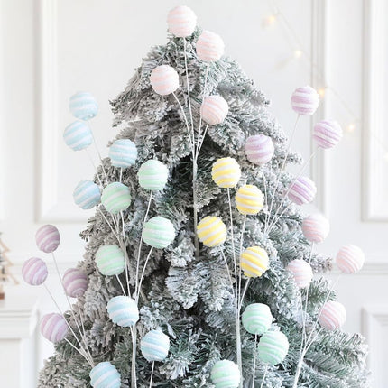 Pastel Candy Christmas Picks Decoration, 5pcs 15” Glittery Macaroon Woolen Cake Pop Picks for Christmas Party Xmas Tree Decoration Pastel Ball Sticks Vase Filler Indoor Home Decor