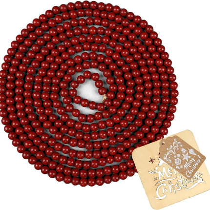 Christmas Wooden Bead Garland 16 Feet, Red Christmas Wood Bead Garland, Red Bead Garland for Christmas Tree Decorations, Christmas Xmas Holiday Favors