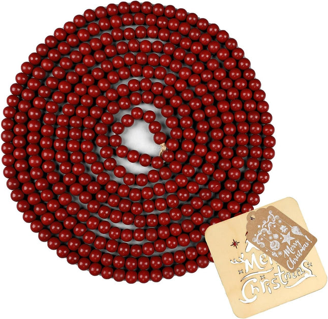 Christmas Wooden Bead Garland 16 Feet, Red Christmas Wood Bead Garland, Red Bead Garland for Christmas Tree Decorations, Christmas Xmas Holiday Favors