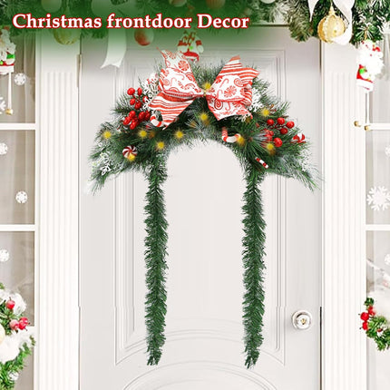 24 Inch Christmas Mailbox Swags with Lights, Battery Operated Prelit Artificial Christmas Arched Swags, Christmas Garland and Swags for Front Door Outdoor Mail Box Windows Decor