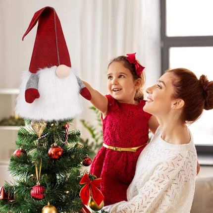 D-FantiX Gnome Christmas Tree Topper, 25 Inch Large Red Hat Swedish Tomte Gnome Christmas Ornaments Santa Gnomes Plush Scandinavian Christmas Decorations Holiday Home Décor