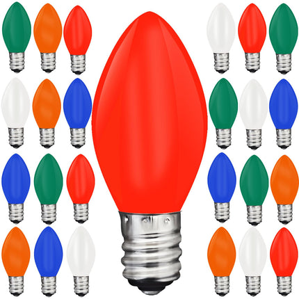 25 Pack C7 Led Multicolor Christmas Replacement Light Bulbs for Outdoor String Lights, E12 Candelabra Base Bulbs, 0.6W Energy-Efficient LED Bulbs, C7 Shatterproof Led Night Lights Candles Bulb