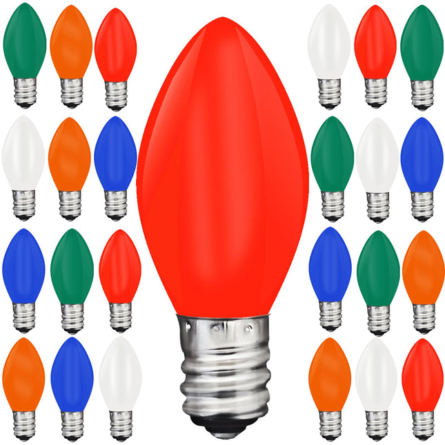 25 Pack C7 Led Multicolor Christmas Replacement Light Bulbs for Outdoor String Lights, E12 Candelabra Base Bulbs, 0.6W Energy-Efficient LED Bulbs, C7 Shatterproof Led Night Lights Candles Bulb