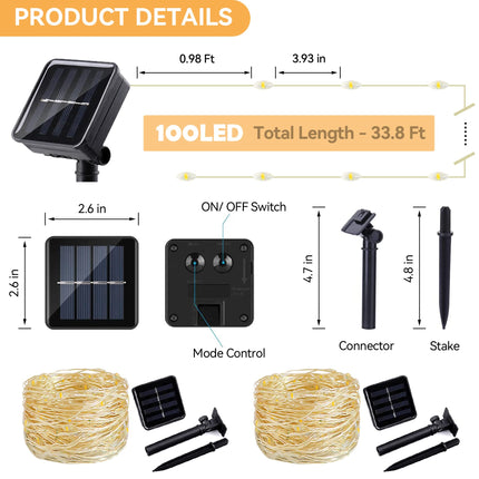 LIGHTOP Solar String Lights Outdoor 2 Pack 33FT 100LED Copper Wire Fairy Light Waterproof Decoration for Wedding Party Terrace Yard Tree Garden Patio Christmas (Cool White)