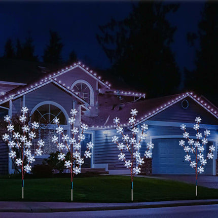 Designed Set of 4pcs 80 led Solar Christmas Snowflake Lights for Yard Decor,8 Modes Waterproof Outdoor Lighted Solar Stake Lights for Xmas Lawn Walkway Holiday Cemetery Decoration(Cool White)