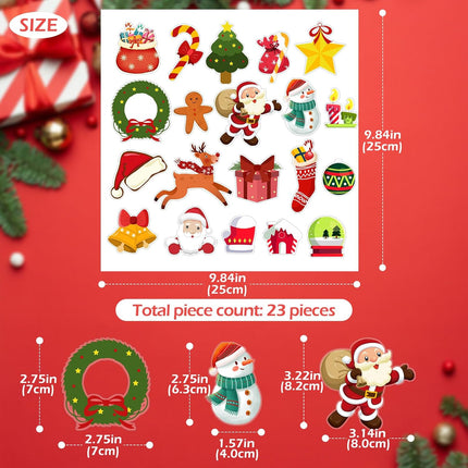 Christmas Window Clings, Christmas Window Stickers for Glass, Reusable Removable Waterproof Xmas Gel Window Clings with Santa Claus, Christmas Stockings, Snowman, Reindeer, Santa Hat, Tree