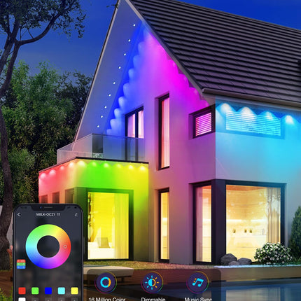 Permanent Outdoor Lights, 100ft Eternity RGB Built in Chip Outdoor Lights 60 LED Smart Eaves Lights IP67 Waterproof for Christmas Party Outdoor, Control with App/Remote 209 Scene Modes