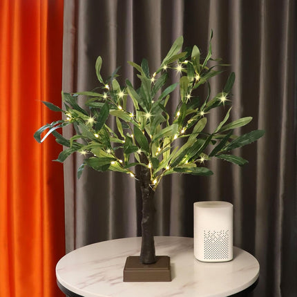 2FT Olive Tree with LED Lights, 30 LED Artificial Twinkle Tree with Timer, Lighted Greenery Tree Bonsai Fairy Tabletop Lamp Christmas Tree for Home Decor