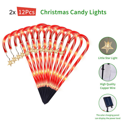 24 Pack Christmas Pathway Lights Outdoor Decorations, 8 Modes Solar Candy Cane Lights with Star, Outdoor Christmas Waterproof Stake Lights for Walkway, Yard, Porch, Garden Decor (2 x 12 Pack)