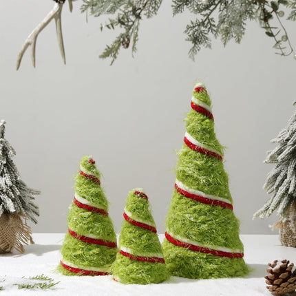 Grinchmas Christmas Decorations, 3Pcs Green Christmas Cone Tree Plush Fur Swirl Surface Cone Christmas Trees, Christmas Decor for Xmas Year Winter Holiday Home Décor