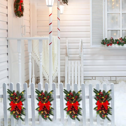 2Pack Christmas Swags Cordless Prelit Stairway Teardrop Swag Wreath Staircase Garland Christmas Decorations for Home Outdoor Garden(About 24In)