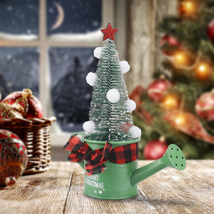 Christmas Tree for Watering Can Base, Mini Artificial Sisal Christmas Trees, Tabletop Snow Frost Pine Tree, Xmas Bottle Brush Tree with Snow Globe for Home Interior Decor