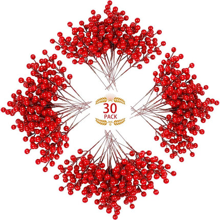 30 Pack Artificial Red Berry Stems,8 Inch Fake Burgundy Berry Picks for Christmas Tree Decorations Crafts for Christmas Wreath Wedding Holiday Home Decor