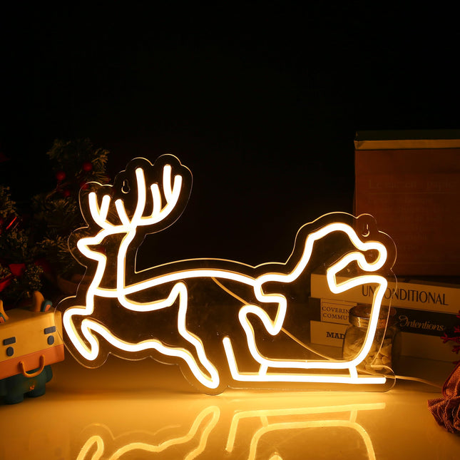 Santa Claus And The Sled Neon Sign Christmas Warmwhite LED Sign Light,Art Wall Decorative Night Light 3 Colors for Indoor Party Kids Bedroom Wedding Bar Pub Club Christmas Decor,15.9411.221.18INCHES