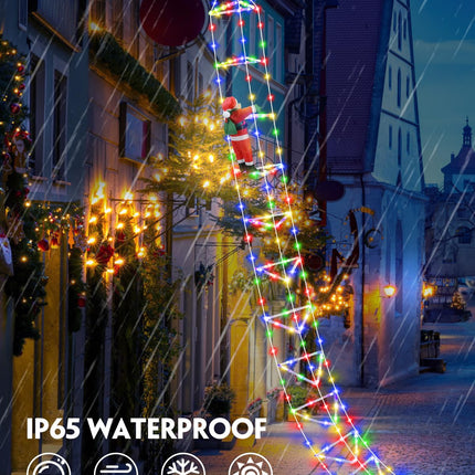 Christmas Decorations Lights Outdoor, 9.8ft 3D Christmas Triangle Ladder Lights with Santa Claus, Waterproof LED Christmas Lights with 8 Modes for Wall, Home, Garden, Xmas Party Indoor Outdoor Decor
