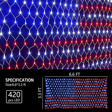 American Flag Light, 420 Super Bright LEDs Net Light Waterproof US for Independence Day July 4th, Yard, Garden Patio Yard Holiday Decoration