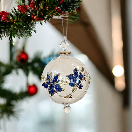 Hand-Blown Glass Christmas Ornament for Xmas Decorations - Hanging Ornament for Christmas Tree Topper - Engraved Glass Ornament with 14k Gold