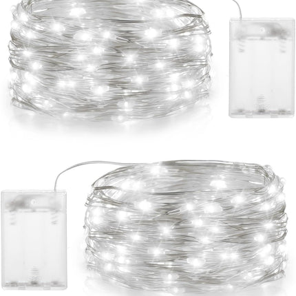 Blingstar Fairy Lights Battery Operated Christmas Lights 2 Pack 19.6Ft 60LED Mini String Lights Silver Wire Small Decorative Lights for Christmas Tree Bedroom Party Tabletop Garland Crafts, Cool White