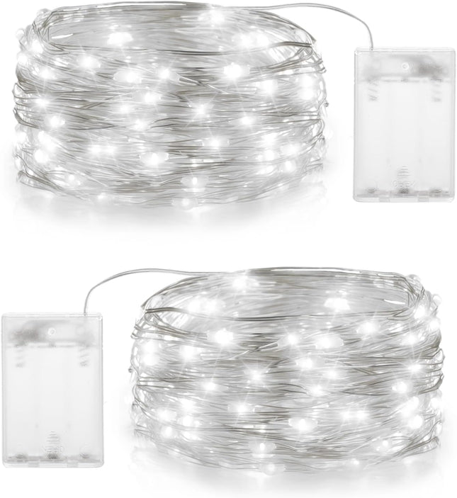 Blingstar Fairy Lights Battery Operated Christmas Lights 2 Pack 19.6Ft 60LED Mini String Lights Silver Wire Small Decorative Lights for Christmas Tree Bedroom Party Tabletop Garland Crafts, Cool White