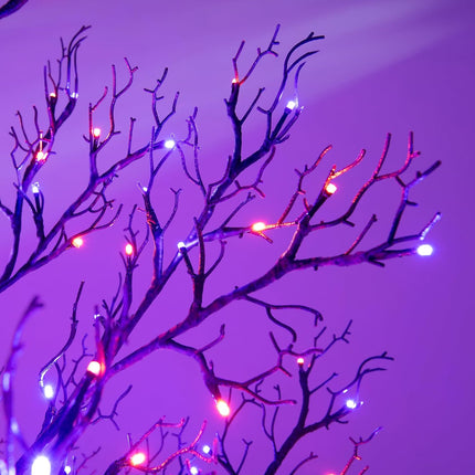 LIGHTSHARE 6FT Halloween Willow Tree 200 LED Lights Artificial Black Spooky Tree for Home, Festival, Nativity,Party, and Christmas Decoration, Indoor and Outdoor Use (Orange & Purple, 6FT)