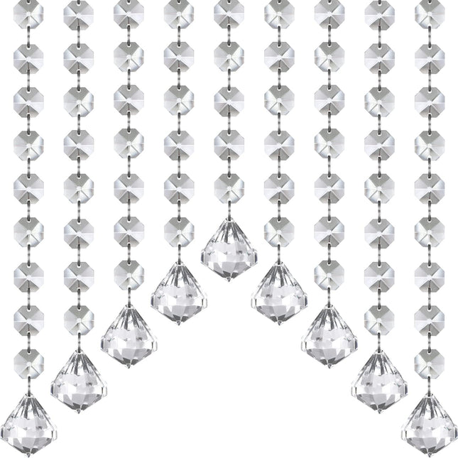 Jishi 33ft Crystal Garland Strands, Hanging Crystal Beads Strings Decorations for Centerpiece Doorway Clear Acrylic Diamond Chandelier Prisms, Gem Bead Chain Garland Curtain, Christmas Tree Ornaments
