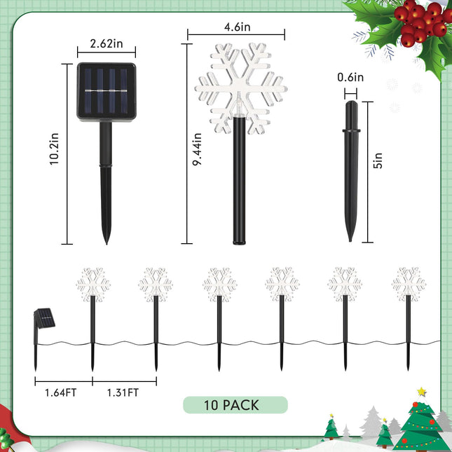 Retisee 10 Pcs Solar Christmas Pathway Lights Snowflake Garden Decorative Stake Light Waterproof Solar Powered Outdoor Christmas Decoration Snowflake Stake Lights Outdoor for Landscape Patio Yard Lawn