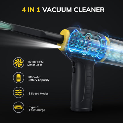 Air Duster, Perfect For Compressed Air Canisters, Keyboard Cleaner, Computer Cleaner, Cordless Air Duster, Up To 160,000 Rpm, 9000Mah Duster