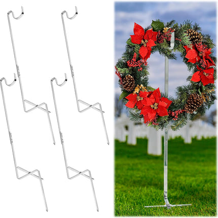 Blulu 4 Pcs Christmas Cemetery Wreath Grave Flower Holder Headstone Wreath Hook Hanger Gravestone Wreath Stand Holder for Christmas Day Marker Tombstone Flowers Decorations