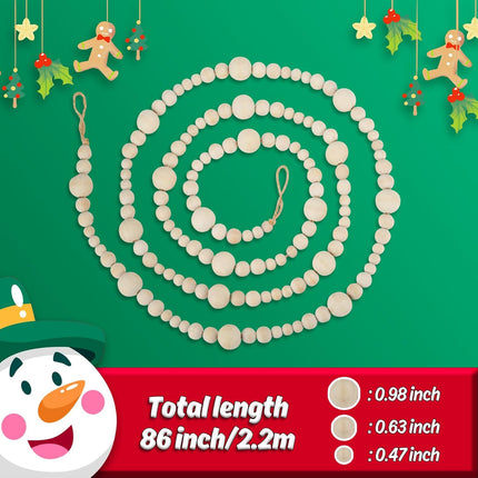 2PCS Wood Beads Garland Christmas, 14.4Feet Wooden Bead Garland for Christmas Tree Decoration, Round Wooden Beads Farmhouse Boho Ornaments for Wall Hanging Home Decor