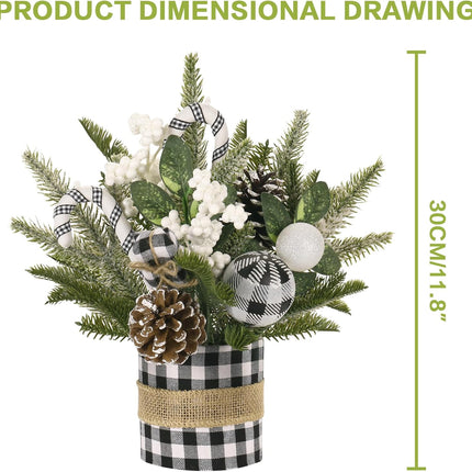Super Holiday Small Buffalo Check Plaid Christmas Tree, Artificial Mini Tabletop Christmas Tree Decorations with Xmas Ornaments, for Home Party Thankgivings Decor, Black/White-Indoor