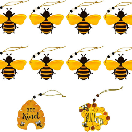 10 Pcs Bee Ornaments Beehive Wood Bumble Bees Cutouts Decorations Honeycomb Sign Crafts for Tree Tree Tray Wreath Christmas Festival Home Hanging Decor, Bulk