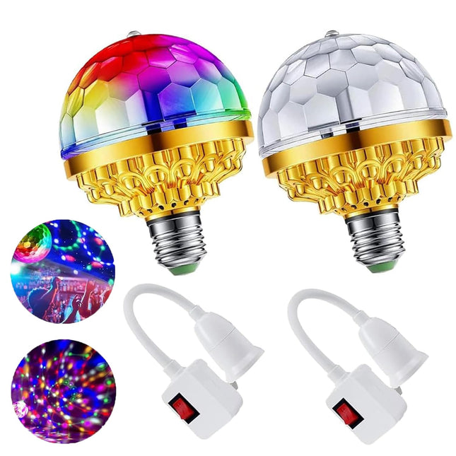2Pcs Colorful Rotating Magic Ball Light Colorful Disco Rotating Magic Ball Light Bulb with Sockets,Magic Ball RGB LED Stage Light for Home Room Dance Parties